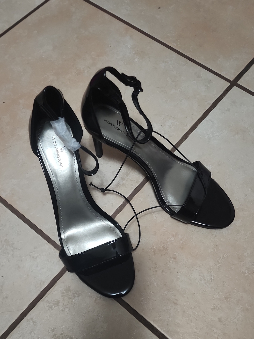Worthington Black Patent Strappy Open-Toe Heels